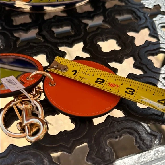 Coach Vibrant Orange Leather Keychain with Mirror